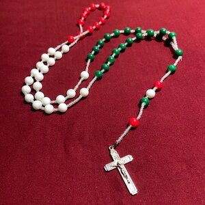 Multi-color - Red White Green - Beaded Rosary Jerusalem